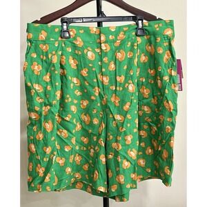 TABITHA BROWN Women's Shorts Size Large Green & Orange Pockets Pleated Linen NWT